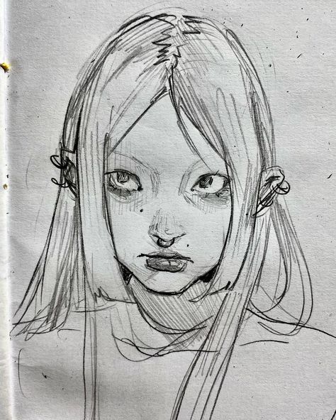 😀 Hair References Drawings, Long Face Drawing, Traditional Art Drawing Sketches, Art Inspo People, Looking Down Sketch, Faces Drawing Sketches, Drawing Poses Face, Facing Down Reference, Faces For Drawing