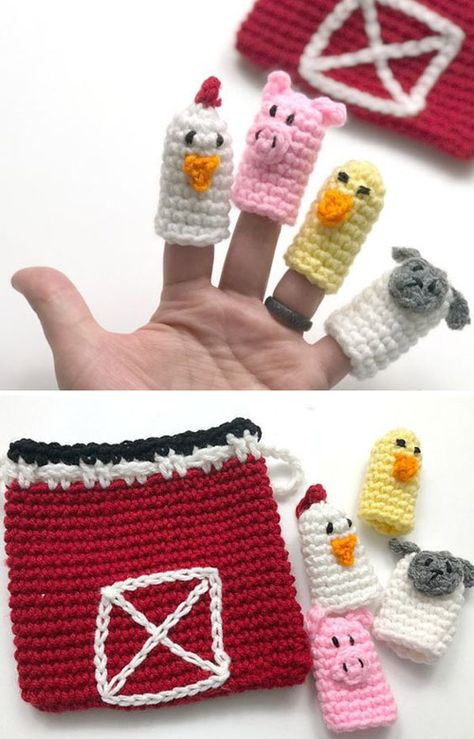 Crochet Farm, Crochet Farm Animals, Finger Puppet Patterns, Crochet Game, Puppet Patterns, Animal Crochet, Pola Amigurumi, Crochet Baby Toys, Finger Puppet