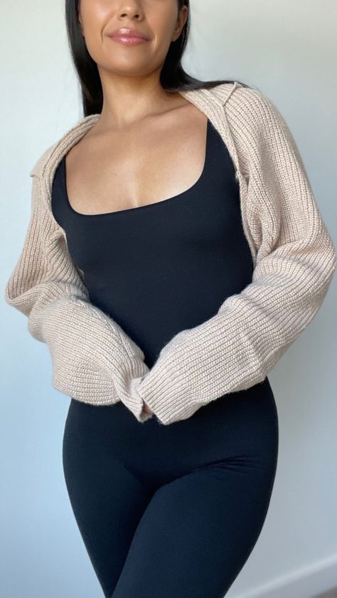 Bolero shrug cropped
Fall outfit inspo 
Jumpsuit 
Fall casual outfit Shoulder Shrug Outfit, Bolero Top Outfit, Chic Fitted Winter Shrug, Black Shrug Outfit, Bolero Sweater Outfits, Black Bolero Outfit, Bolero Cardigan Outfit, Cropped Winter Shrug, Chic Black Winter Shrug