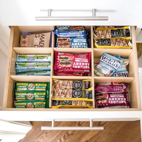 Healthy Snack Drawer In Bedroom, Snacks Drawer, Healthy Snack Drawer, Build A Drawer, Snack Bin, Pantry Drawer, Desk Snacks, Snack Drawer, Luxury Baby Room