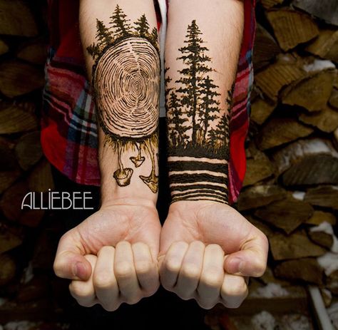 OMG 39 Awesome Tattoos For Anyone Who's Happiest Up A Mountain - Mpora Slim Tattoo, Henna Men, Tattoo Main, Pnw Tattoo, Tree Tattoo Men, Forearm Tattoo Design, Forest Tattoos, Cool Forearm Tattoos, Inspiration Tattoos