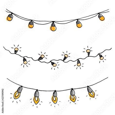 Stock Image: Set of hand drawn sketch garlands with light bulbs. Fairy Lights Drawing, Christmas Lights Drawing, Landscape Design Drawings, Classy Tattoos, Winter Light, Light Garland, Color Inspo, Art Business, Diy Cards