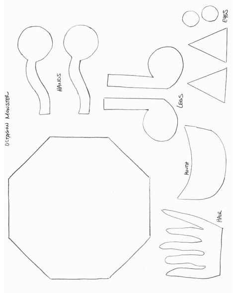 Shapes Crafts - Print your Octagon Monster Template at AllKidsNetwork.com Octagon Shape Activities For Preschool, Octagon Art Preschool, Octagon Activities For Preschool, Spatial Concepts Preschool, Shape Monster Craft, Project Schedule Template, Monster Template, Shape Monster, Shape Worksheets For Preschool