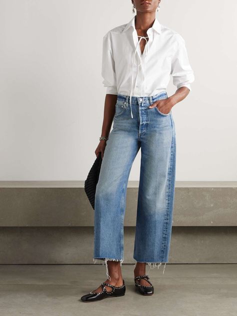 CITIZENS OF HUMANITY Ayla cropped frayed high-rise wide-leg jeans | NET-A-PORTER Ayla Jeans Outfit, Chic Wide-leg Flare Jeans With Frayed Hem, Chic Flare Jeans With Frayed Hem And Wide Legs, Wide Leg Jeans With Frayed Hem For Work, Summer Wide-leg Flare Jeans With Frayed Hem, Chic Wide-leg Cropped Jeans For Fall, Chic Cropped Wide-leg Jeans For Fall, Chic Fall Cropped Wide-leg Jeans, Spring High Rise Wide Leg Pants With Frayed Hem