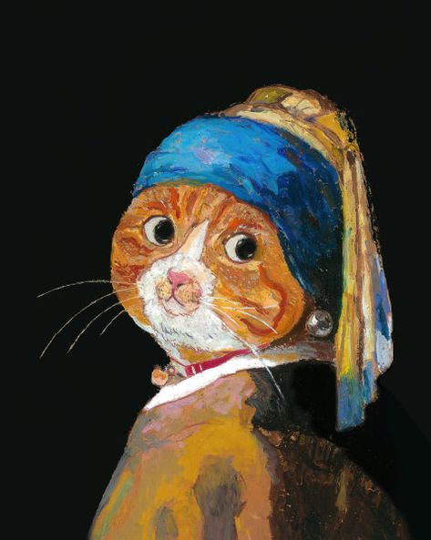 Animation Illustration, Kitten Art, Canvas Art Projects, Paintings Famous, Art Parody, Famous Paintings, Cat Artwork, Arte Animal, Art Collage Wall