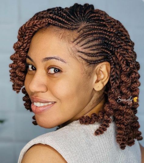 Short Curled Twists Hairstyle Side Down Hairstyles, Twist Cornrows, Bob Braids Hairstyles, Short Twists, Afro Twist, Twisted Hair, Bob Braids, African Hair Braiding Styles, Braided Cornrow Hairstyles