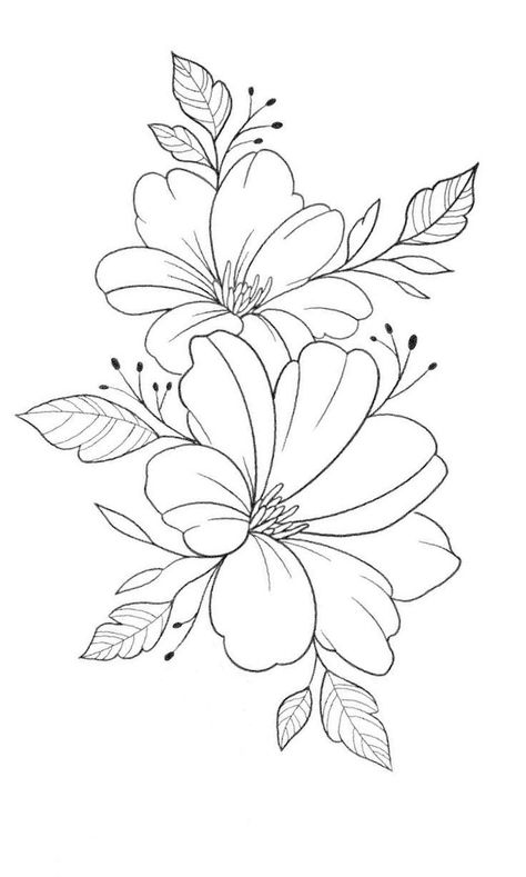 Line Art Tattoo Stencil, Floral Line Tattoo Design, Flower Drawing Outline Sketch, Floral Motif Design Drawings, Floral Drawing Simple, Flower Line Drawing Simple, Floral Outline Drawing, Line Work Flowers, Flower Outline Design