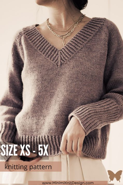 Vneck Sweater Outfit, Crochet Scarf Tutorial, Seamless Knitting Patterns, Raglan Sleeve Pattern, Modern Knitwear, V Sweater, Free Knitting Patterns For Women, Knit Sweater Outfit, Jumper Knitting Pattern