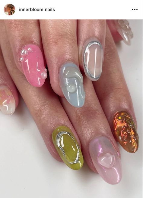 Mix and match nails, Korean style nails, 3d nail art, Japanese style nails, Japanese nail art, Korean nail art inspo, 3d nail art inspo, Mix And Match Nails, Match Nails, Korean Nail, Korean Nail Art, Japanese Nail, Nails 3d, Korean Nails, Japanese Nail Art, Japanese Nails