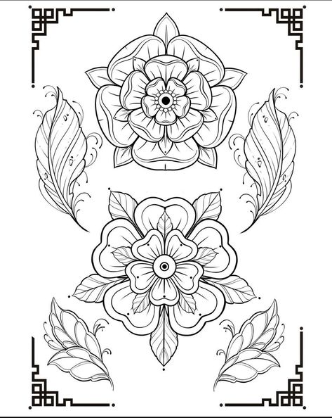 Mandala Flower Tattoo Design, Floral Mandala Tattoo Design, Trad Flower Tattoo, Floral Ornamental Tattoo, Ornamental Flower Tattoo, Trad Flower, Tattoo Designs Watercolor, Tattoos Quote, Tattoos Abstract