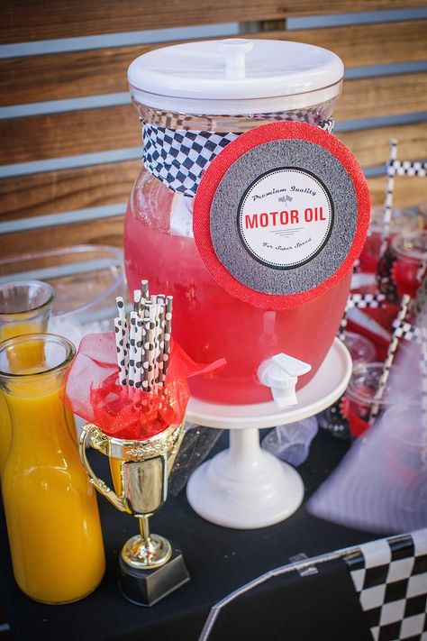 Car Themed Birthday Party For One Year Old, Formula One Theme Party, F1 Party Food Ideas, Pit Stop Birthday Party, Race Car Themed Desserts, Racer Party Ideas, Formula 1 Party Food, Racing Bachelorette Theme, F1 Themed Snacks