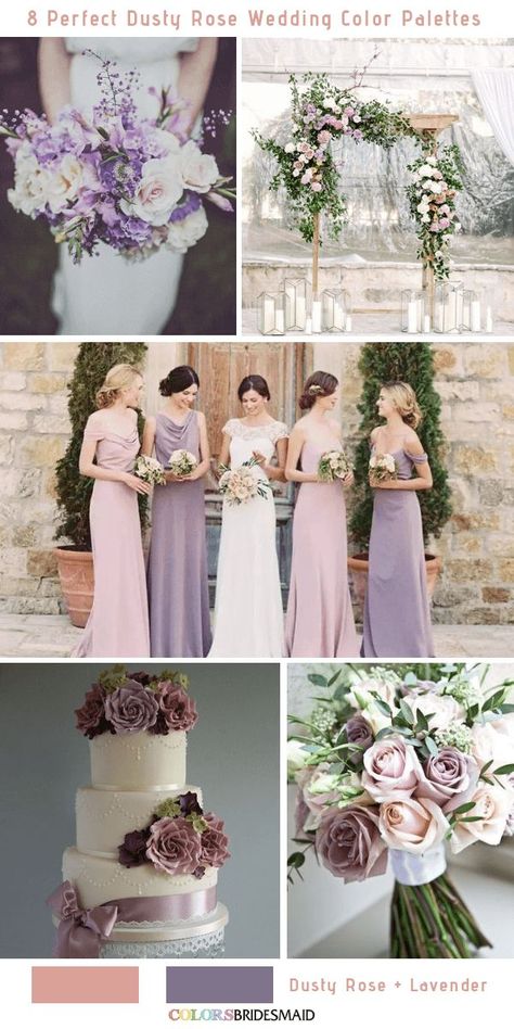 8 Perfect Dusty Rose Wedding Color Palettes for 2019 -No.3 Dusty Rose and Lavender #colsbm #bridesmaids #weddings #weddingideas #fallweddings b515 Dusty Rose Wedding Color Palettes, Lavender Wedding Colors, Dusty Rose Wedding Colors, Wedding Pastel, Wedding Color Palette Summer, Wedding Color Palettes, Lavender Bridesmaid, Mauve Wedding, Dusty Rose Wedding