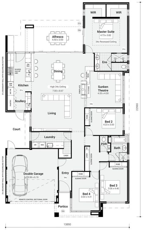 Two Bedroom House Design Plans, House Plan With Scullery, Floor Plan With Gym, Kitchen Scullery Ideas Laundry Rooms, Closed Floor Plan Kitchen, Kitchen With Scullery Layout, Laundry Floor Plan, Living Room Plans, Kitchen Courtyard