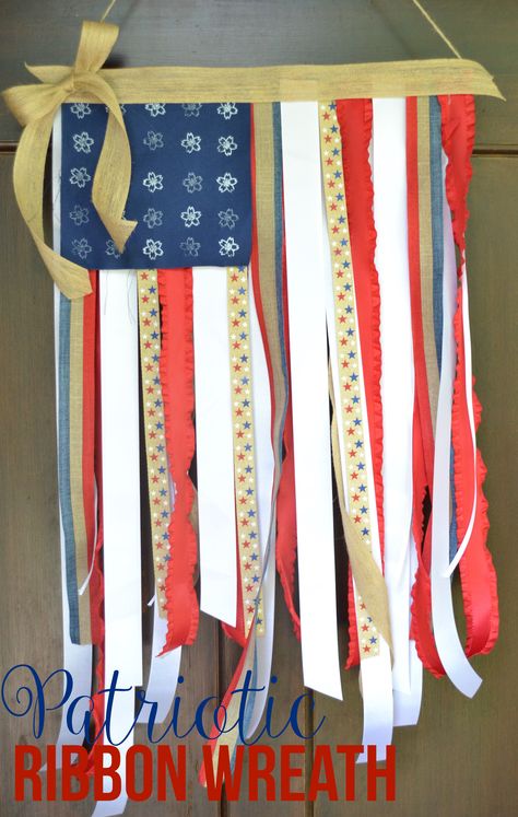 With Labor Day quickly approaching I am working on my festive front porch decor! I wanted to create something a little different than the patriotic wreath I cre Labor Day Crafts, June Activities, Rag Flag, June Crafts, Book Centerpieces, Ribbon Flag, Nursing Home Activities, Flag Crafts, Ribbon Banner