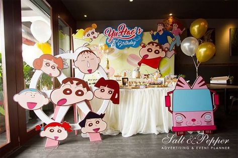 Shinchan Cake Birthday, Shinchan Birthday Wallpaper, Happy Birthday Shinchan, Shinchan Theme Birthday Party Decoration, Shinchan House, Crayon Shin Chan, Diy Art Painting, Diy Art, Birthday Decorations