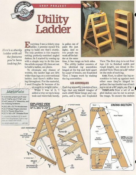 #1957 Wooden Step Ladder Plans - Workshop Solutions Diy Wood Ladder, Wooden Step Ladder, Woodworking Plans Pdf, Wood Ladder, Wooden Steps, Shop Projects, Diy Workshop, Step Ladder, Wood Plans