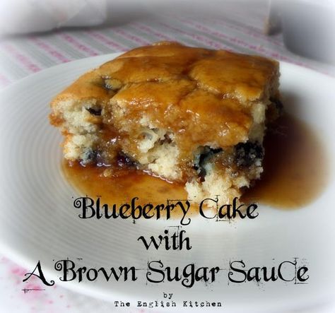 *Blueberry Cake with Brown Sugar Sauce: *CAKE- Cream 1/4 c vegetable shortening & 3/4 c sugar. Beat in 1 egg & 1 tsp vanilla. Whisk together 2c GF flour mix, 4 tsp baking powder & 1/2 tsp salt. Add to mixture, alternately with 1c LF milk. Mix & add 1 c blueberries. Pour in 9 in sq pan & bake at 325 for 30-35 min. *SAUCE- In saucepan, whisk 1c brown sugar & 1 1/2 tbs GF flour mix. Whisk in 1c boiling water until thickened. Whisk in 1tbs LF margarine & 1/2 tsp vanilla. Brown Sugar Sauce, Healthy Blueberry Cake, Blueberry Pudding, Blueberry Cake Mix, Fruit Cake Recipe Christmas, Fruit Cake Recipe, Blueberry Cake Recipes, Cake Coffee, The English Kitchen