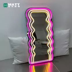 Mirror Neon Sign, Neon Letter Lights, Neon Mirror, Wavy Mirror, Retro Mirror, Neon Sign Shop, Mirror Led, Mirror Vanity, Mirror With Led Lights