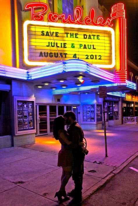 Movie Theater Engagement Announcement Funny Engagement Announcement, Creative Engagement Announcement, Movie Theater Wedding, Retro Engagement Photos, Engagement Announcements, Slice Of Pie, Engagement Humor, Engagement Picture Outfits, Theatre Wedding