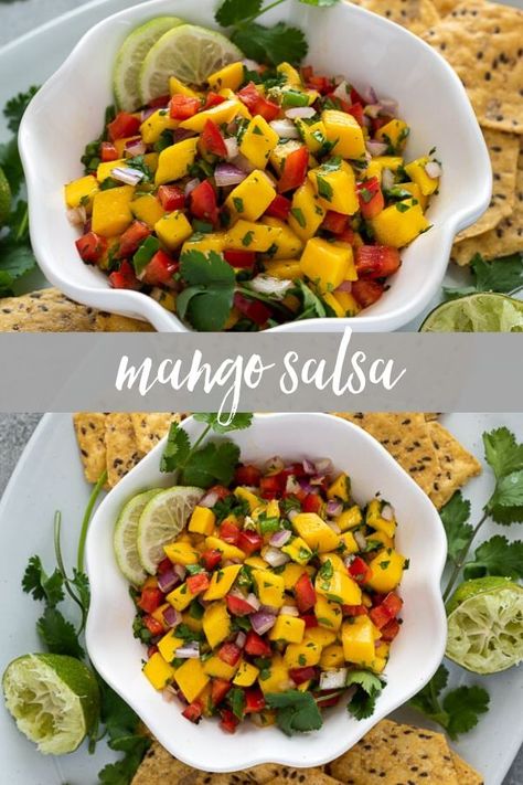 Easy Mango Salsa Recipe, Fresh Mango Salsa Recipe, Mango Salsa Recipe, Fresh Mango Salsa, Mango Slaw, Mango Salsa Recipes, Mango Avocado Salsa, Salsa Ingredients, Meat Appetizers