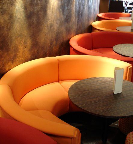 Booth Seating, Banquette and Fixed Seating Portfolio Curved Booth Seating Restaurant, Bar Couch Seating, Circular Booth Seating, Circular Banquette, Round Booth Seating, Curved Banquette Seating, Seating Booth, Banquette Seating Restaurant, Restaurant Banquette