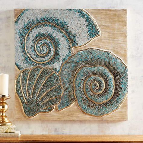 Mozaik Art, Beach House Decor Coastal Style, Mosaic Art Diy, Spiral Art, Shell Mosaic, Mosaic Art Projects, Blue Mosaic, Mosaic Diy, Indoor Patio Furniture