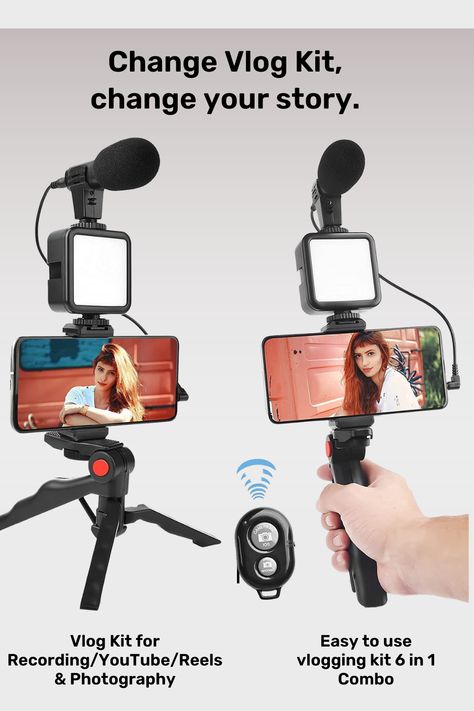 Vlogging kit 6 in 1 Combo (Shotgun Microphone, Selfie Light, Tripod Stand, Mobile Holder, Shock Mount, Noise Cancellation Foam) Vlogging Kit, Mobile Holder, Making Videos, Camera Video, Selfie Light, Tripod Stand, Video Recording, Dslr Camera, Noise Cancelling