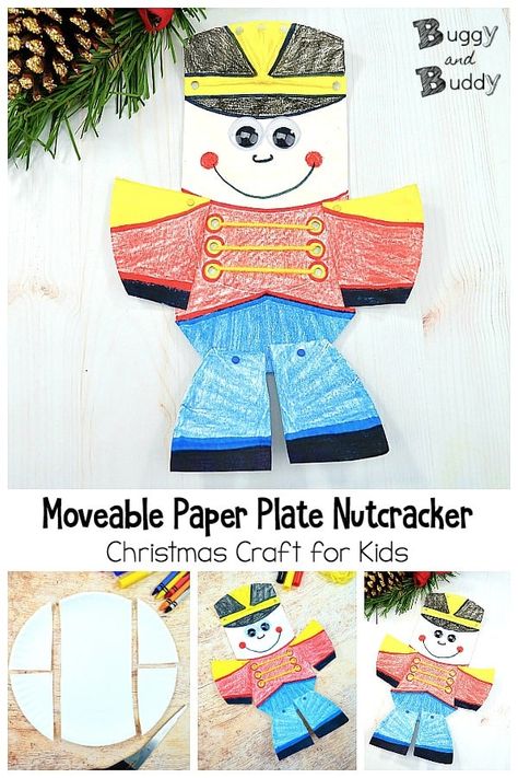 Moveable Paper Plate Nutcracker Craft for Kids- Fun Christmas activity for children with an optional lacing component. Great for fine motor and creative play! #buggyandbuddy #nutcracker #nutcrackercraft #paperplatecrafts #paperplatecraft #christmascraft #christmascraftsforkids Nutcracker Crafts, Nutcracker Christmas Decorations, Fun Christmas Activities, Easy Arts And Crafts, Christmas Activities For Kids, Christmas Tree Crafts, Crafts For Kids To Make, Craft For Kids, Tree Crafts