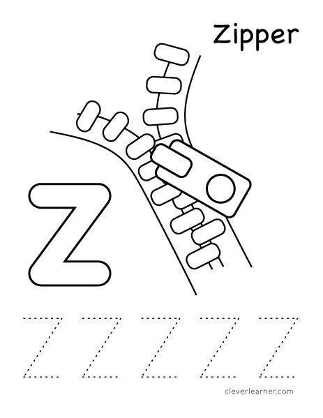 Letter Z for zipper tracing worksheet for children Z Is For Zipper Craft Preschool, Letter Z Tracing Worksheet, Zipper Crafts Preschool, Letter Z Worksheets Kindergarten, Letter Z Preschool Crafts, Letter Z Crafts For Toddlers, Z Crafts For Preschool, Letter Z Worksheets For Preschool, Z Worksheets Preschool