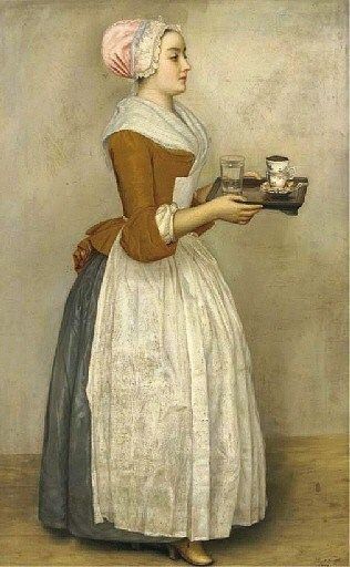 Albert Krafft (19th-century German artist) La Belle Chocolatiere 1854 18th Century Working Woman, Dutch Clothing, Class Dress, Chocolate Girls, 18th Century Fashion, Maid Outfit, Century Clothing, Classic Paintings, Wow Art