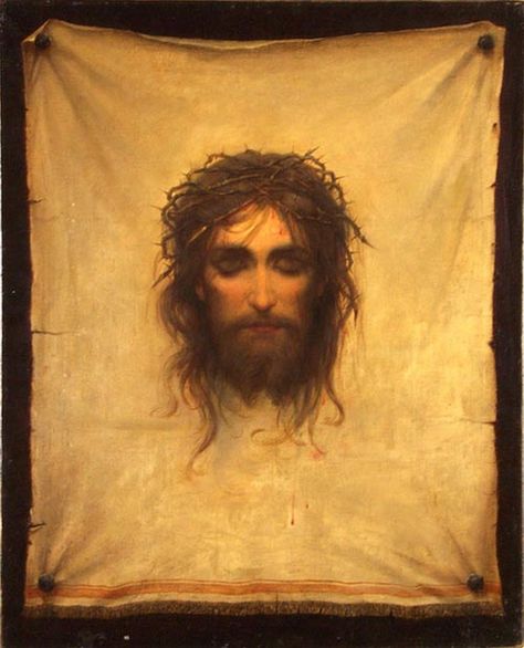 ♔ VEIL OF VERONICA ATTRIBUTED TO GABRIEL CORNELIUS VON MAX (1840 - 1915).  #PROUDTOBECATHOLIC Saint Veronica, Veil Of Veronica, St Veronica, Spiritual Images, Images Of Christ, Christian Images, Jesus Christ Art, Christ The King, Jesus Face