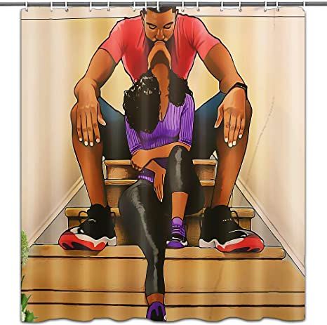 hipaopao African Couple Black Girl Theme Fabric Shower Curtain Sets Bathroom Decor with Hooks Waterproof Washable 72 x 72 inches Black Purple Red African Couple, Girls Shower Curtain, Couple Black, Black Couple Art, Fabric Shower Curtain, Black Art Painting, Black Love Couples, Girl Themes, Shower Curtain Set