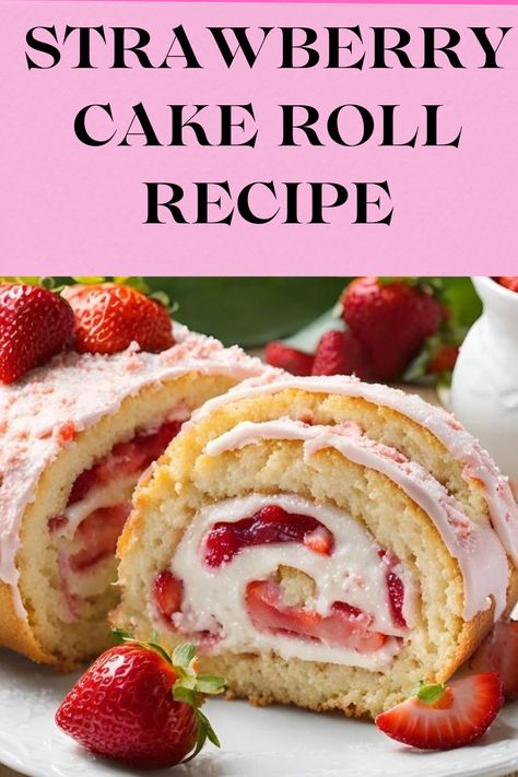 This Strawberry Cake Roll features a light, airy sponge cake filled with a fresh, sweet strawberry cream. The cake is baked, rolled with the strawberry filling, and then chilled to set. It's a delightful, elegant dessert perfect for any special occasion. Strawberry Cake Roll Recipe, Cream Roll Cake, Strawberry Cake Roll, Strawberry Cream Cake, Strawberry Roll Cake, Sponge Cake Filling, Butter Carrots, Cream Roll, Strawberry Butter