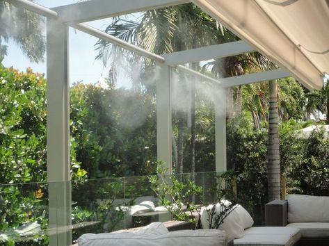 Residential Outdoor Mist Cooling Fans and Systems – The Misting Stoe Outdoor Misting Systems, Outdoor Misting System, Patio Misting System, Outdoor Misting Fan, Glass Barn Doors Interior, New Patio Ideas, Misting System, Buying First Home, Arbors Trellis