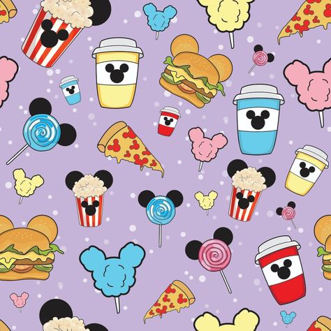 Disney Aesthetic Computer Wallpaper, Disney Food Cartoon, Disney Snacks Wallpaper, Disney Birthday Wallpaper, Disney Food Wallpaper, Disney Background Wallpapers, Disney Sleeve Tattoos, Disney Doodles, Pink Wallpaper Ipad