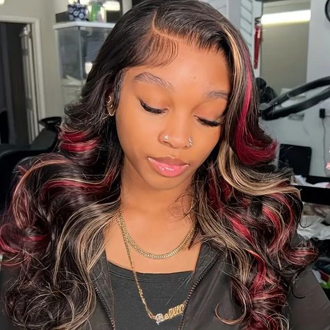 Highlights Red Blonde Colored Body Wave 13x4 Transparent Lace Frontal Wig Human Hair Wigs Preplucked Wig For Women - Temu Honey Blonde Bob, Blonde With Red Highlights, Hair Highlight, Color Rubio, Inspo Hair, Red To Blonde, Virgin Hair Wigs, Blonde Lace Front Wigs, Short Hair Wigs