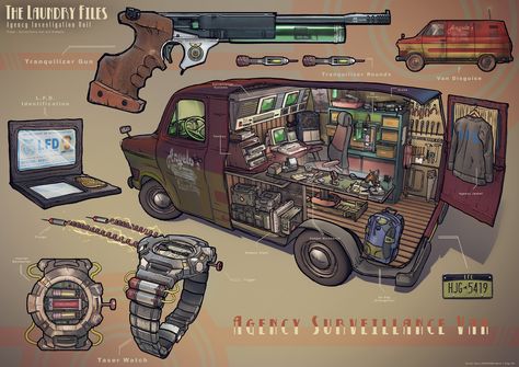 ArtStation - The Laundry Files - Agency Surveillance Van Surveillance Van, 8bit Art, Apocalypse Survival, Zombie Survival, Action Video, Armor Concept, 판타지 아트, Environment Concept Art, Cartoon Character Design