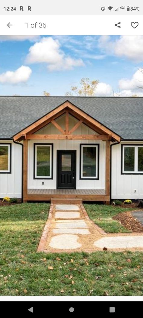 Western Mobile Home Exterior, Small Front Porch Addition Ranch Style, Porch Addition To Mobile Home, Double Wide Paint Exterior, Front Porch Ideas For Modular Homes, Manufactured Home Back Patio Ideas, Detached Front Porch Ideas, Rancher Front Porch Ideas, Siding Ideas Exterior Small House