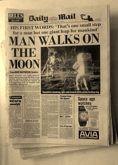 MAN WALKS ON THE MOON - Daily Mail historic vintage newspaper, July, 1969 Walking On The Moon, Newspaper Front Pages, Moon Walk, Newspaper Headlines, Historical Newspaper, Vintage Newspaper, Neil Armstrong, One Small Step, Newspaper Article