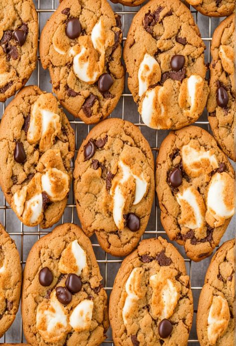 Pumpkin S'mores Cookies Recipe  Ingredients  - 1 cup pumpkin puree - 1/2 cup brown sugar - 1/4 cup granulated sugar - 1/2 cup unsalted butter, softened - 1 teaspoon vanilla extract - 2 cups all-purpose flour - 1 teaspoon baking soda - 1 teaspoon ground cinnamon - 1/2 teaspoon ground ginger - 1/4 teaspoon ground nutmeg - 1 cup mini chocolate chips - 1 cup mini marshmallows - 1/2 cup crushed graham crackers  Instructions  - Preheat your oven to 350°F (175°C) and line a baking sheet with parchment paper. - In a large bowl, cream together the pumpkin puree, brown sugar, granulated sugar, and softened butter until well combined.   Full Recipe on... Pumpkin Marshmallow Cookies, Pumpkin Smores Cookies, Pumpkin Smores, 1 Cup Pumpkin Puree, Smores Cookie, S Mores Cookies, Marshmallow Cookies, Caramel Bits, Smores Cookies