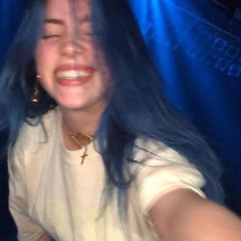 Billie Smiling, Billie Eilish, Blue Hair, So Happy, A Woman, I Love, Hair, Blue