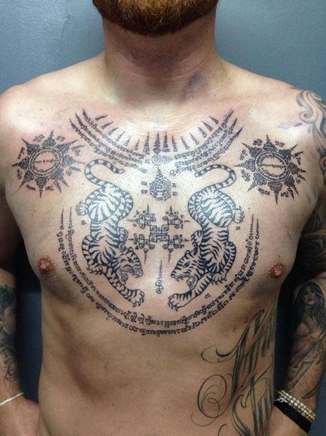 Spell Circle, Sak Yant, Thai Tattoo, Chest Tattoo, Tigers, Tattoos