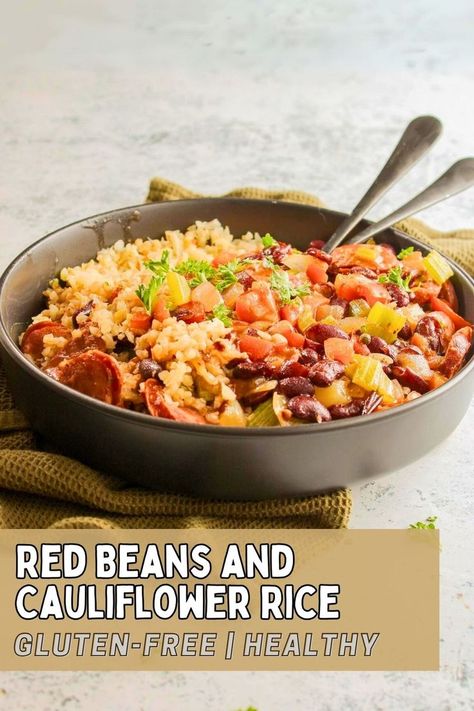 Louisiana Red Beans and Cauliflower Rice in a bowl Louisiana Red Beans, Southern Louisiana, Southern Comfort Food, Louisiana Style, Cauliflower Rice Recipes, Comfort Food Southern, Homemade Gluten Free, Gluten Free Recipes For Dinner, Gluten Free Rice