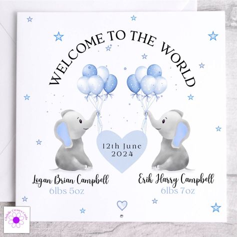 Personalised New Baby Twin Boys Card - Welcome to the World Congratulations Card Baby Twins, Twin Boys, New Baby Boys, New Baby Girls, Welcome Baby, Twin Babies, Welcome To The World, Congratulations Card, Baby Cards