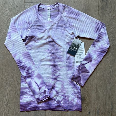 New With Tags Lululemon Swiftly Tech Long Sleeve Shibori Stripe Wisteria Purple Size 4 Slim Fit, Hip Length Firm On Price Lululemon Clothes, Lulu Tops, Lululemon Long Sleeve Shirts, Wisteria Purple, Lululemon Swiftly Tech Long Sleeve, Purple Lululemon, Long Sleeve Workout Shirt, Swiftly Tech Long Sleeve, Lululemon Purple