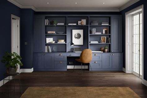 Contemporary Home Office Furniture, Staircase Manufacturers, Blue Home Offices, Blue And Bronze, Room Furniture Design, Contemporary Home Office, Desk In Living Room, Furniture Design Living Room, Fitted Furniture