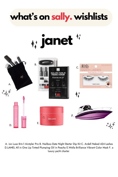 Not sure what to put on your Christmas list?🎄 Checkout what’s topping our Sally Beauty team’s wishlist from Janet!  🎁 Holiday Wishlist, Lash Salon, Sally Beauty, Yacht Charter, Luxury Yachts, Lip Tint, Christmas List, Nail Salon, Put On