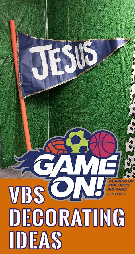 Game On VBS Decorations - Perfect For Any Sports Themed Parties or VBS - Clumsy Crafter Torchbearers Vbs, Vbs Game On Decorations, Vbs Themes 2024, Game On Vbs Decorations, Vbs Sports Theme, Vbs Sports Theme Decorations, Sports Vbs Decorations, Vbs Themes Ideas, Mega Sports Camp