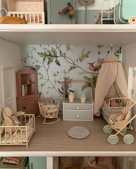 #passionmaileg on Instagram | Hashtags Le Toy Van Dollhouse, Maileg Dollhouse Ideas, Doll House Interior, Doll House Makeover, Maileg House, Maileg Dollhouse, Cottagecore Baby, Dollhouse Renovation, Maileg Doll House