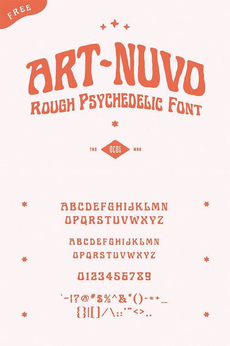 Free Art Nuvo Handmade Font a rough psychedelic font coming from Phil MacIsaac. It comes with uppercase, lowercase, numerals, punctuation and symbols. Art Nuvo font perfectly suits for festival posters, headlines, t-shirt prints, logos, wedding designs, cards, quotes, social media posts, fashion designs and more. via @creativetacos Numbers Tattoo, 10 Tattoo, Fonts Script, Canva Fonts, Free Brushes, Illustrator Brushes, Groovy Font, Yennefer Of Vengerberg, Aesthetic Fonts